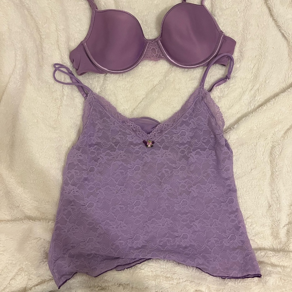 Lavender Lace Intimates Set Vintage Victoria’s Secret Purple Cami and Bra
